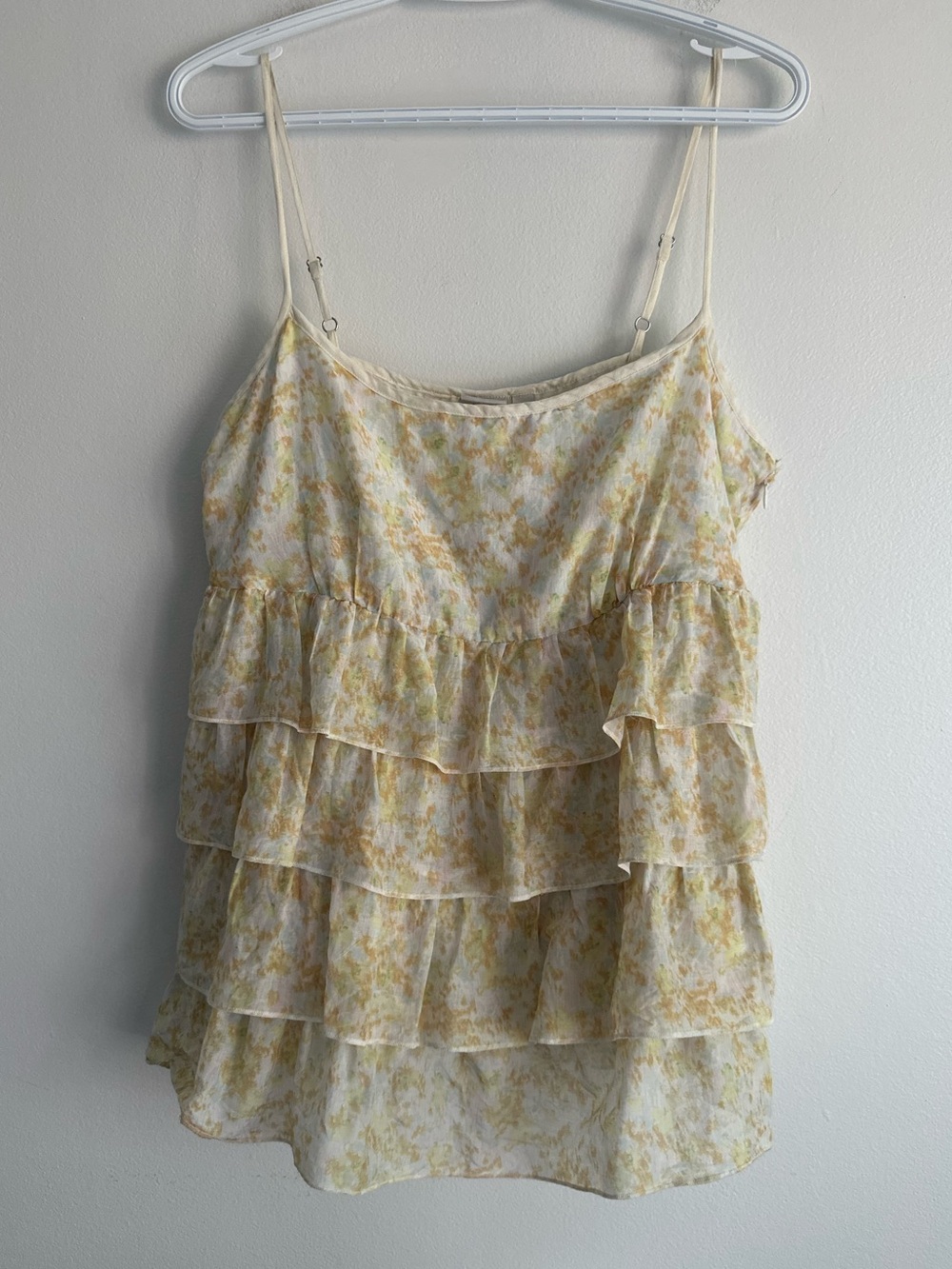 Esprit Silk Cotton Yellow Floral Tiered Ruffle Cami Size XL